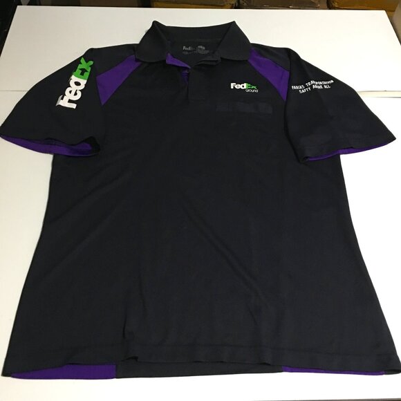 FedEx Ground Mens Short Sleeve Polo Shirt Size Large Black Purple Stan Herman - Picture 1 of 9